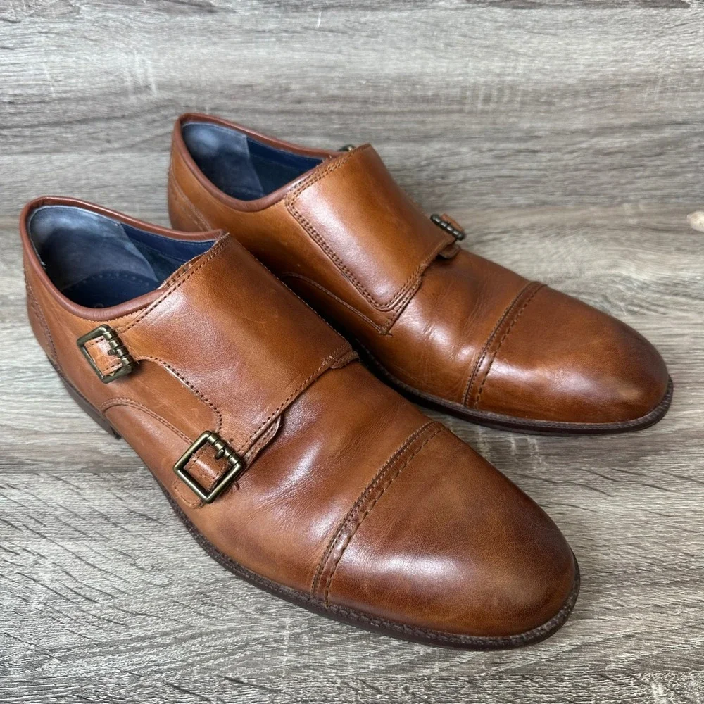 Cole Haan Grand 360 Shoes Mens 10.5 Cognac Leather Double Monk Strap Dapper